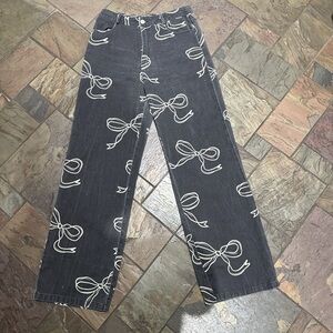 Hailey Rose Black Jeans with White Bow Print